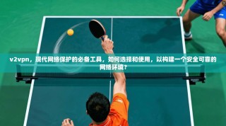 v2vpn，现代网络保护的必备工具，如何选择和使用，以构建一个安全可靠的网络环境？